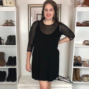 BOOHOO Black Mini Dress w Mesh Shirt US 16 UK 20